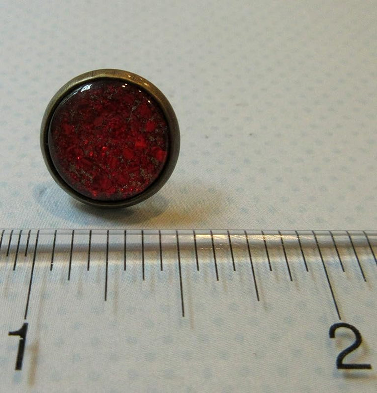Summerfield Collection Antiqued Gold-tone Red Glitter Glass Stud Earrings Hand-painted 12mm