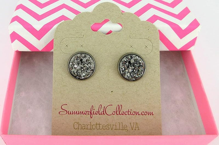 Summerfield Collection Hematite-tone Faux Druzy Stone Stud Earrings 12mm (Gunmetal Gray)