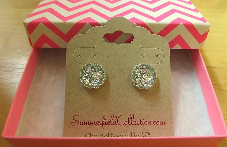 Summerfield Collection Silver Foil Faceted Resin Stud Earrings 12mm (Lt Dusty Blue)
