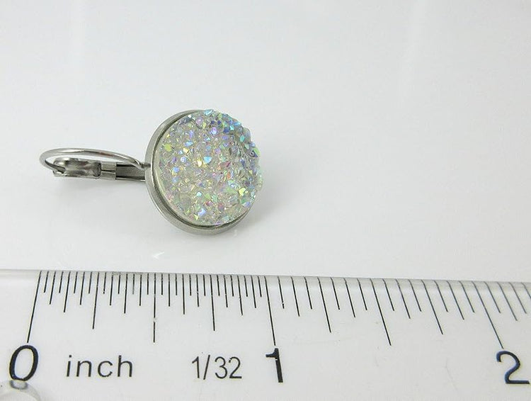 Summerfield Collection Stainless Steel Faux Druzy Stone Lever-back Drop Earrings 14mm (Clear AB)