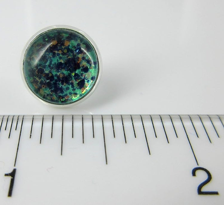 Summerfield Collection Silver-tone Mermaid Tail Glitter Glass Stud Earrings Hand-painted 12mm
