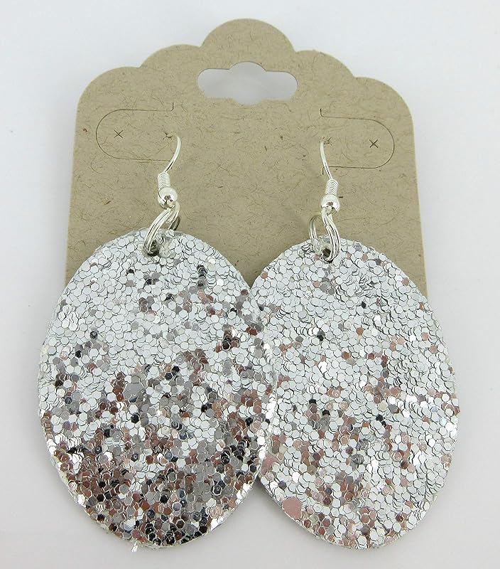 Summerfield Collection Silver-tone Glitter Faux Leather Oval Dangle Earrings (Silver)