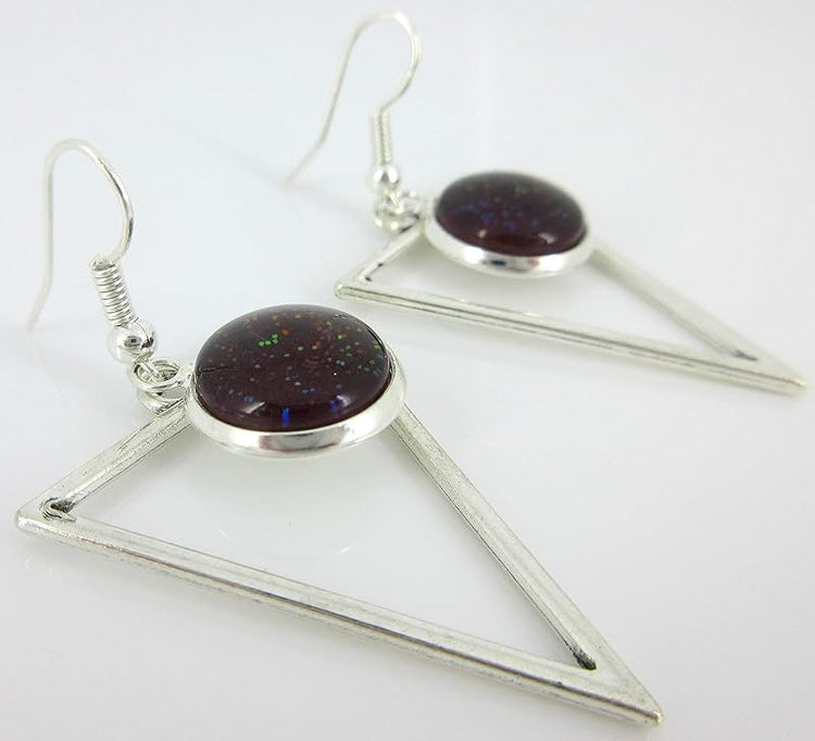 Summerfield Collection Antiqued Silver-tone Black and Color-shifting Red Glitter Glass Dangle Earrings Hand-painted