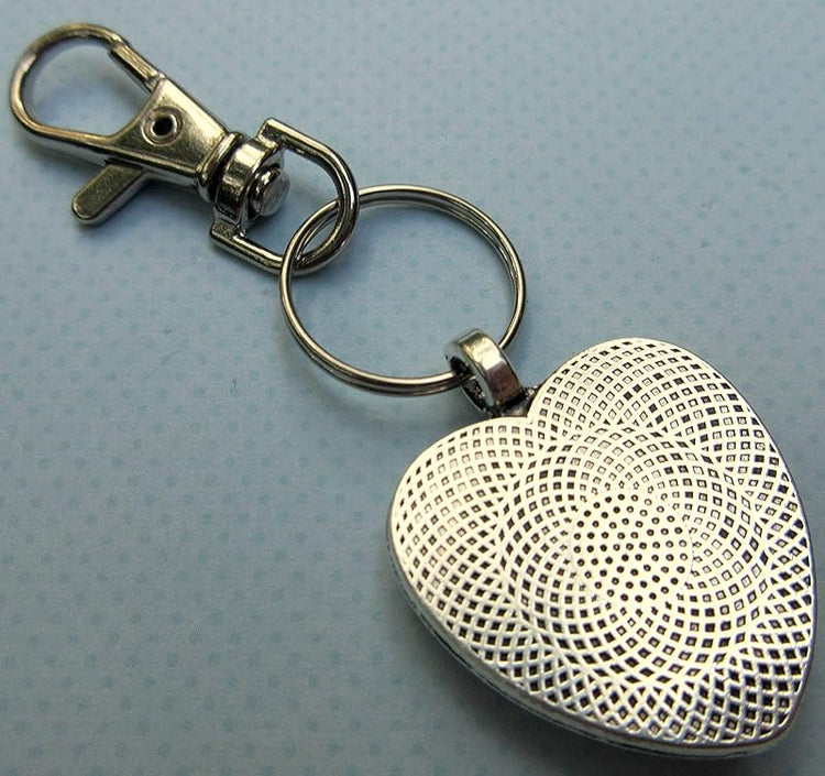 Summerfield Collection Antiqued Silver-tone Black and Red Duochrome Glitter Glass Heart Keychain Hand-painted