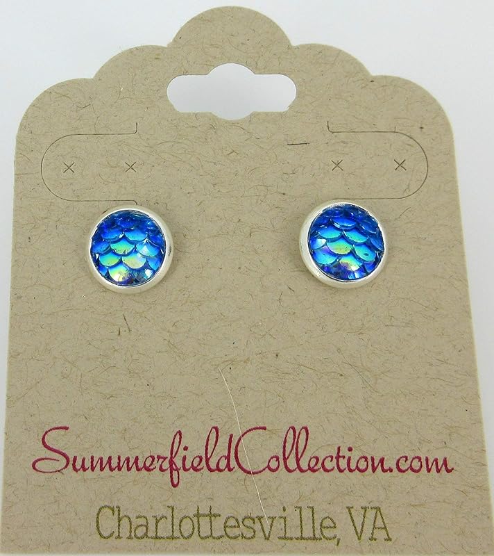 Summerfield Collection Silver-tone Metallic Mermaid Scale Stud Earrings 8mm (Blue/Green)