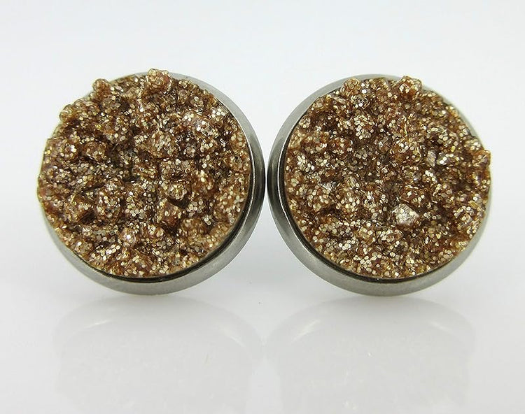 Summerfield Collection Trio Stainless Steel Glitter Faux Druzy Stone Stud Earrings Set (Ocean Blue/Teal/Gold)
