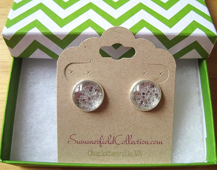 Summerfield Collection Silver-tone Glitter Glass Stud Earrings 12mm Hand-painted
