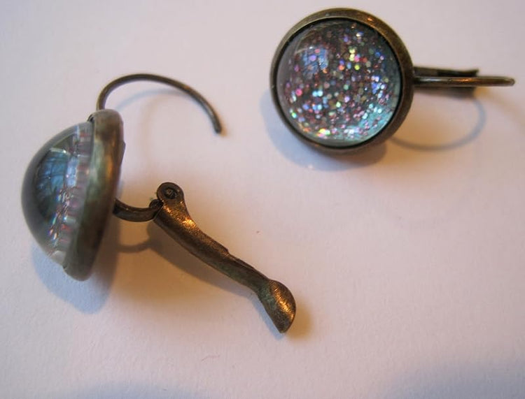 Summerfield Collection Antiqued Gold-tone Mint Green Glitter Glass Lever-back Drop Earrings Hand-painted