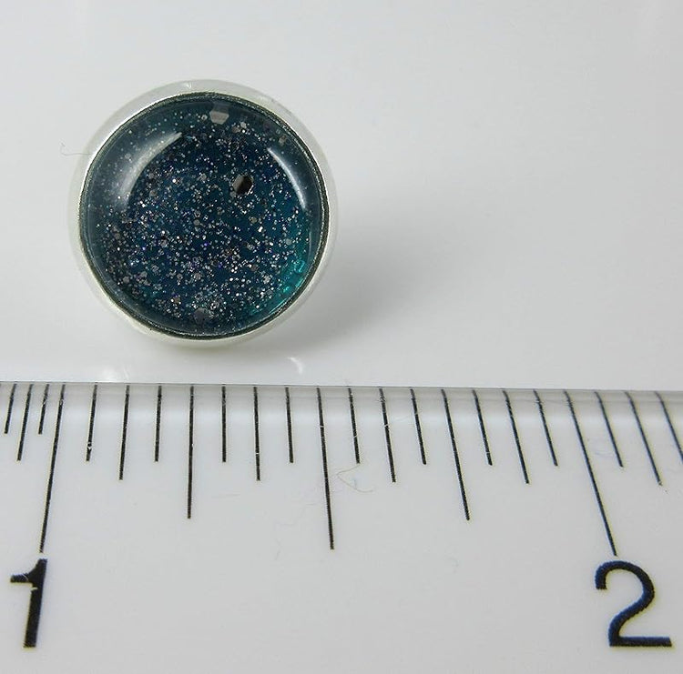 Summerfield Collection Silver-tone Twinkle Glitter Glass Galaxy Stud Earrings Hand-painted 12mm (Teal Green/Blue)