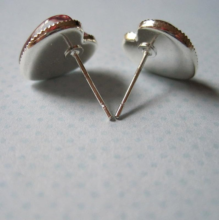 Summerfield Collection Silver-tone Red and White Glitter Glass Heart Stud Earrings Hand-painted