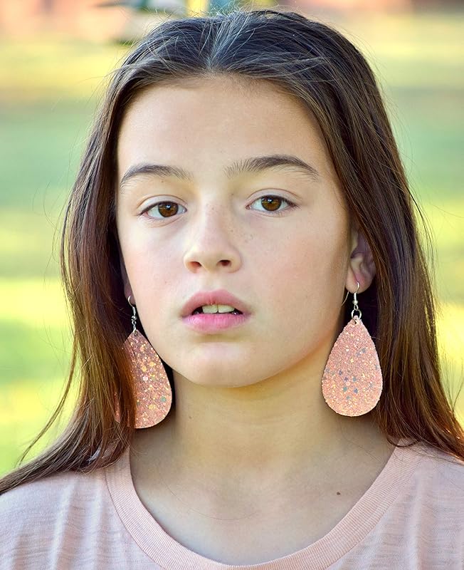 Summerfield Collection Silver-tone Glitter Faux Leather Large Teardrop Dangle Earrings (Pink)