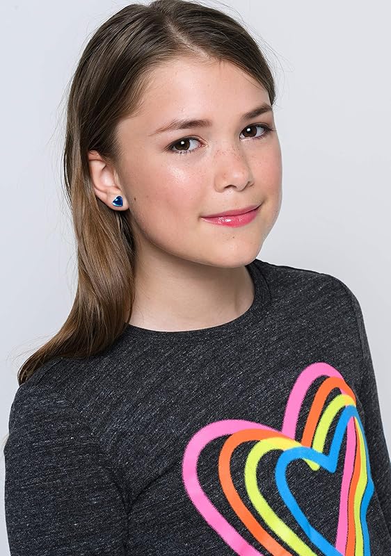 Summerfield Collection Stainless Steel Mirror Heart Stud Earrings 8mm (Aqua Blue)