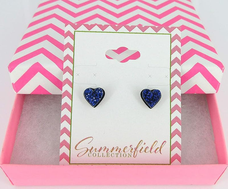 Summerfield Collection Stainless Steel Glitter Acrylic Heart Stud Earrings 8mm (Dark Purple)