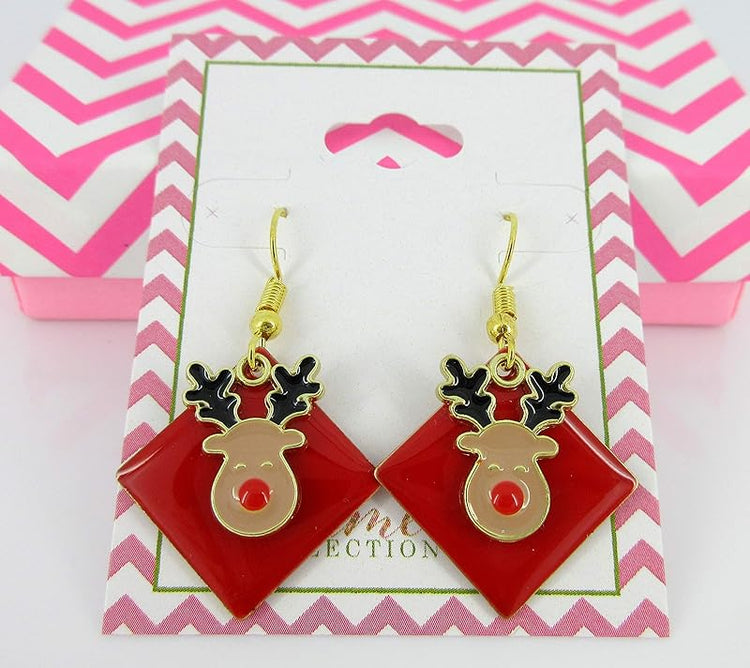 Summerfield Collection Gold-tone Red Enamel Reindeer Charm Dangle Earrings Christmas