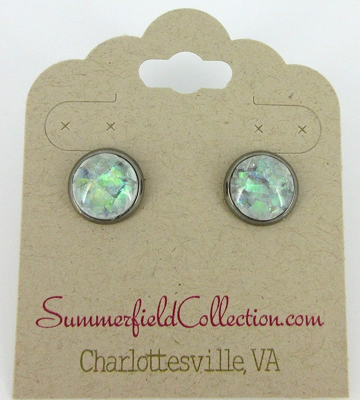 Summerfield Collection Hematite-tone Gray and Opalescent Leaf Resin Stud Earrings 10mm