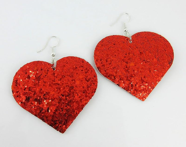 Summerfield Collection Red Glitter Faux Leather Large Heart Dangle Earrings