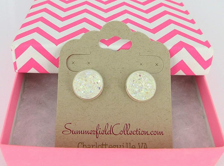 Summerfield Collection Silver-tone Translucent AB Faux Druzy Stone Stud Earrings 12mm (Clear)