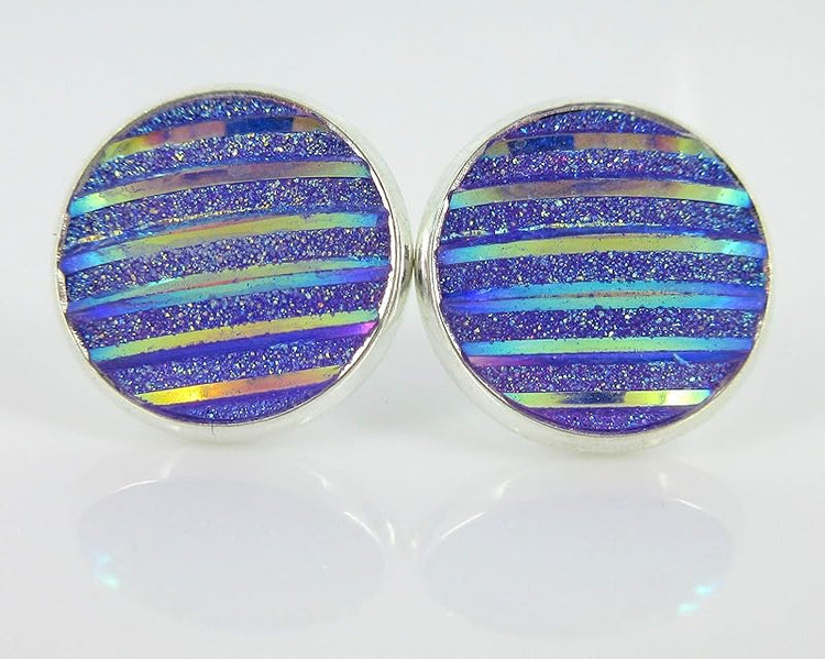 Summerfield Collection Silver-tone Frosted Metallic Stripe Stud Earrings 12mm (Lavender Purple AB)