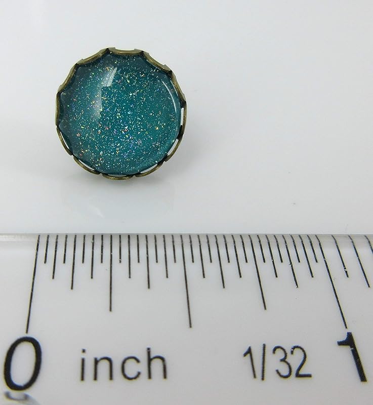 Summerfield Collection Antiqued Gold-tone Teal Blue Green Holographic Glitter Glass Stud Earrings Hand-painted 12mm