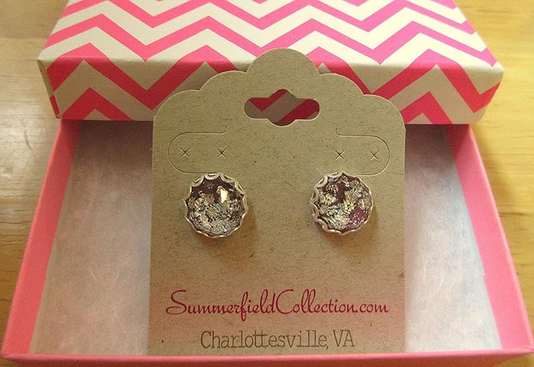Summerfield Collection Silver Foil Faceted Resin Stud Earrings 12mm (Dk Purple)