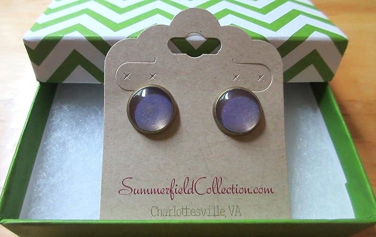 Summerfield Collection Antiqued Gold-tone Metallic Purple Color Shifting Glass Stud Earrings Hand-painted 12mm