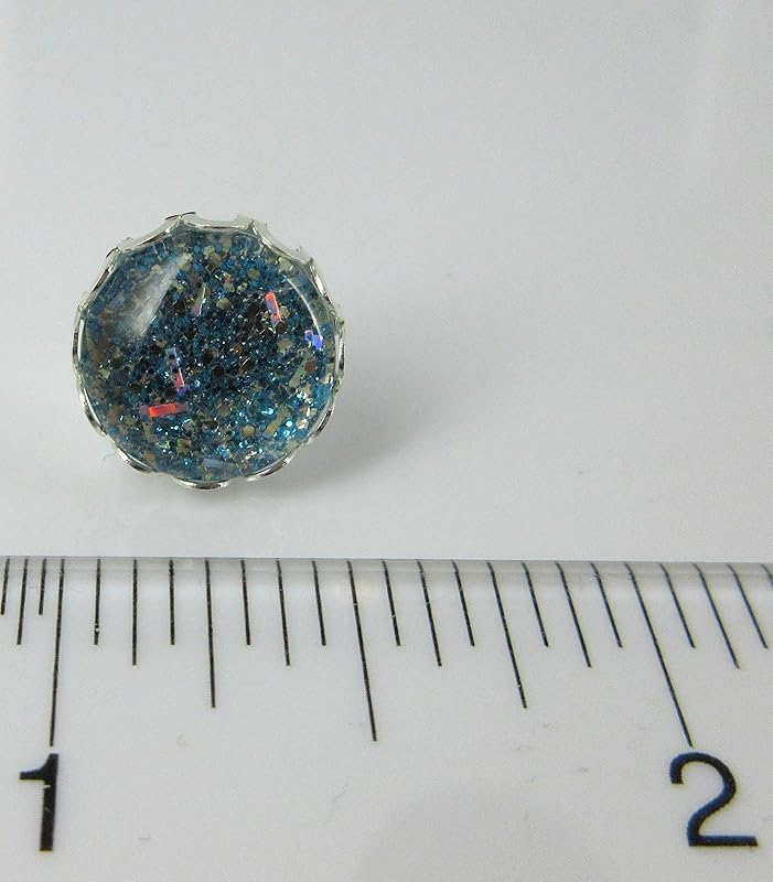 Summerfield Collection Trio Stud Earrings Ocean Blue Glitter Glass Silver Faux Druzy Stone Set 12mm