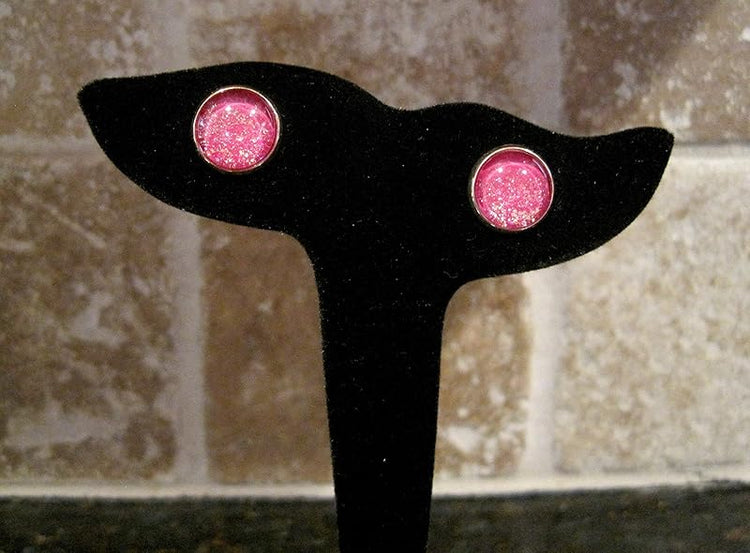 Summerfield Collection Rose Gold-tone Berry Iridescent Glitter Glass Galaxy Stud Earrings Hand-painted 12mm