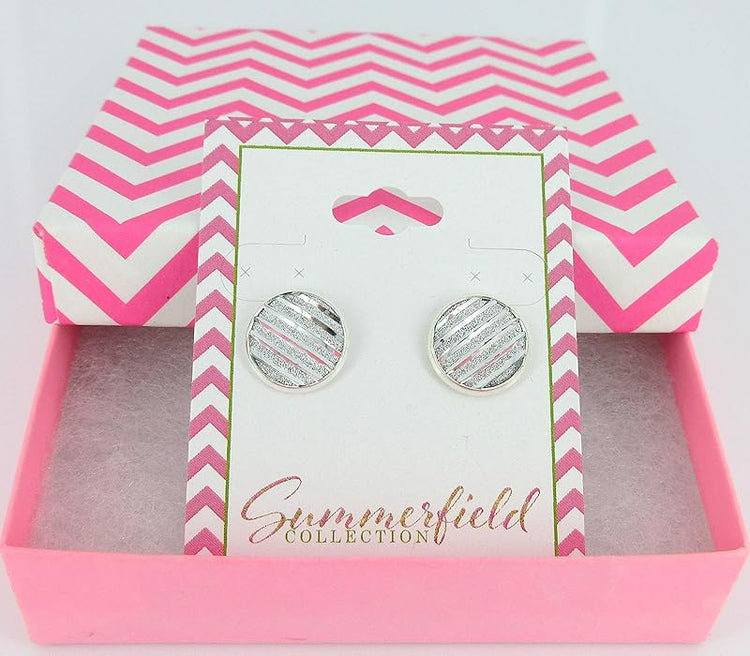 Summerfield Collection Silver-tone Frosted Metallic Stripe Stud Earrings 12mm (Silver)