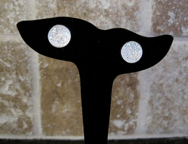 Summerfield Collection Trio Silver-tone Stud Earrings Faux Druzy Stone Clear AB Hot Pink Glitter Resin Set