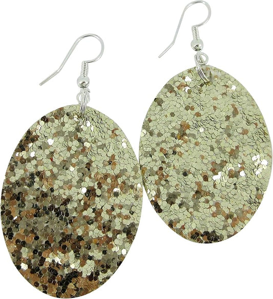Summerfield Collection Silver-tone Glitter Faux Leather Oval Dangle Earrings (Gold)