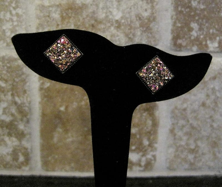 Summerfield Collection Metallic Gold and Pink Geometric Square Shaped Chunky Faux Druzy Stud Earrings 12mm Statement