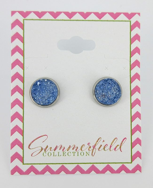 Summerfield Collection Stainless Steel Glacier Blue Faux Druzy Stone Stud Earrings (10mm)