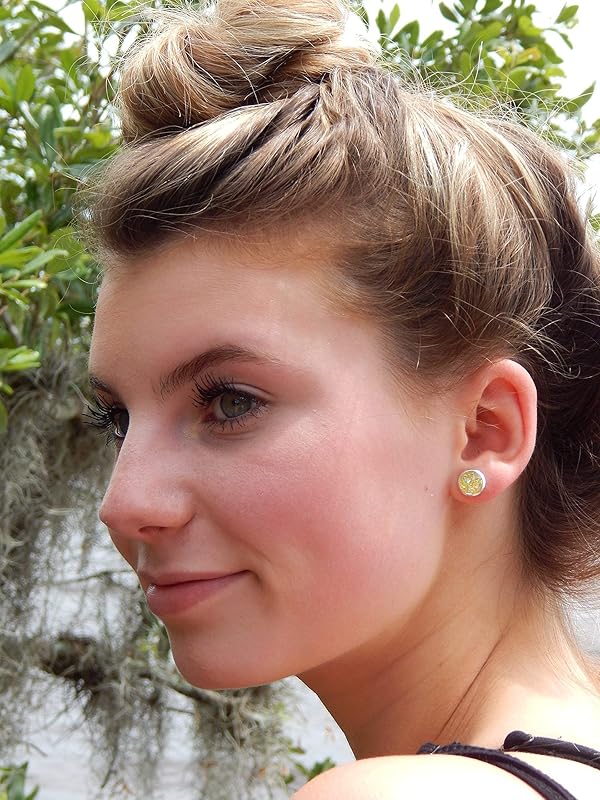 Summerfield Collection Silver-tone Faux Druzy Stone Stud Earrings 8mm (Yellow AB)