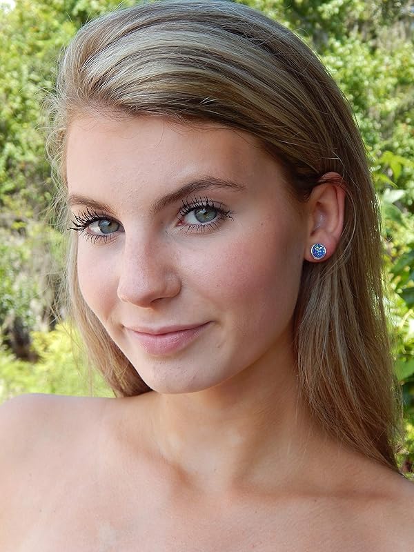 Summerfield Collection Duo Silver-tone Faux Druzy Stone Stud Earrings 8mm Set (Pink AB/Purple)