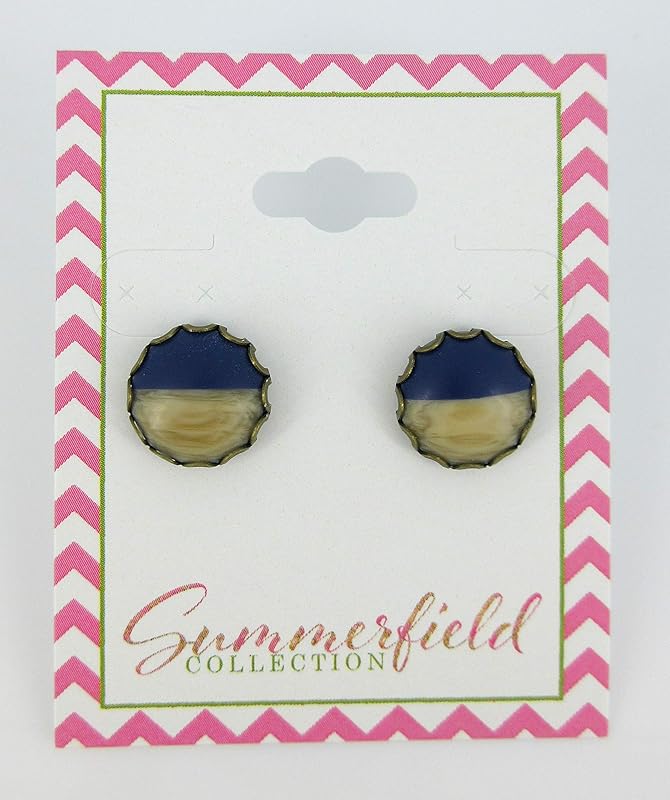 Summerfield Collection Antiqued Gold-tone Dark Blue Faux Wood and Resin Stud Earrings 12mm