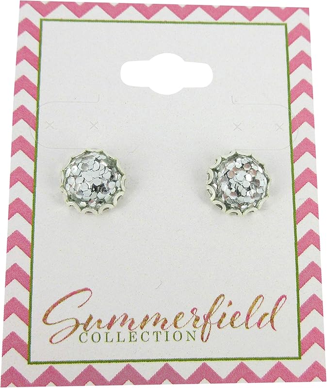 Summerfield Collection Shiny Silver-tone Metallic Glitter Resin Stud Earrings 10mm