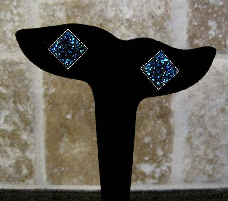 Summerfield Collection Silver-tone Metallic Geometric Square Shaped Chunky Faux Druzy Stud Earrings 12mm Statement (Blue)
