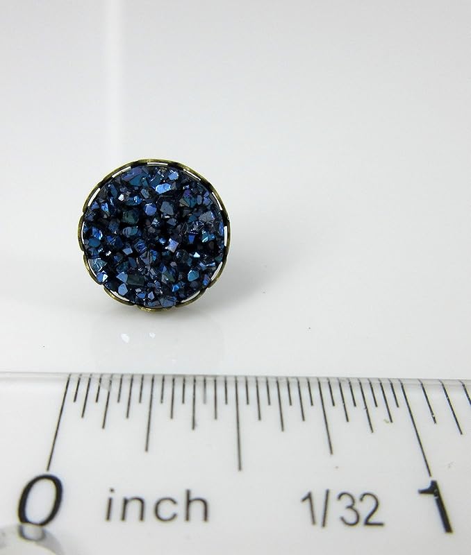 Summerfield Collection Antiqued Gold-tone Faux Druzy Stone Stud Earrings 12mm (Dark Metallic Blue)