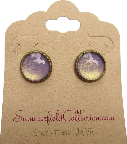 Summerfield Collection Antiqued Gold-tone Metallic Purple Color Shifting Glass Stud Earrings Hand-painted 12mm