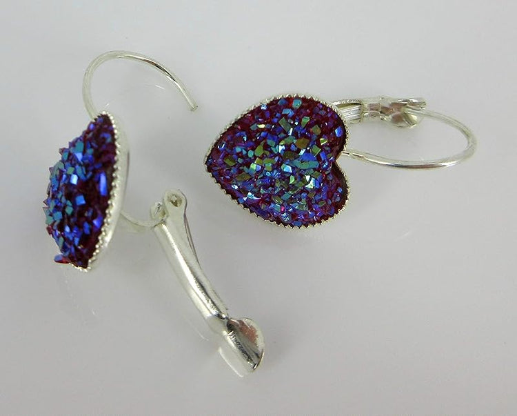 Summerfield Collection Silver-tone Raspberry Heart Faux Druzy Stone Lever-back Drop Earrings 12mm