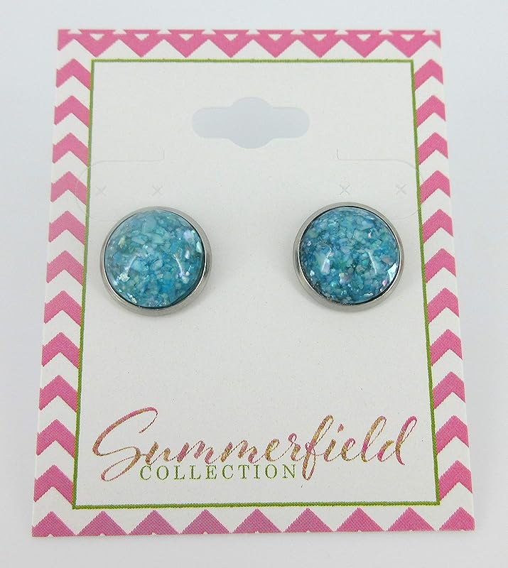 Summerfield Collection Stainless Steel Faux Shell Stud Earrings 12mm (Seafoam Blue)