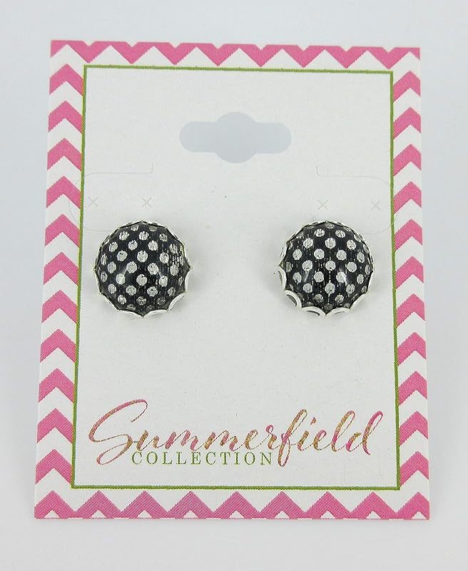Summerfield Collection Stainless Steel Black Polka Dot Resin Stud Earrings 12mm