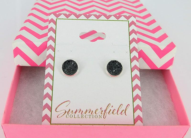 Summerfield Collection Silver-tone Faux Druzy Stone Stud Earrings 8mm (Gray)