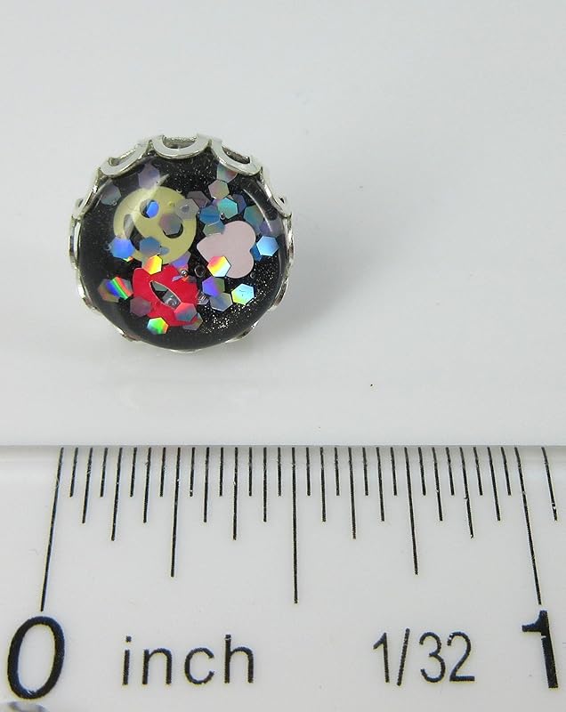 Summerfield Collection Silver-tone Emoji Glitter Glass Stud Earrings Black Pink Red Yellow Hand-painted