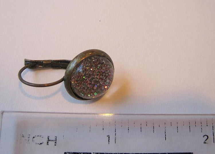 Summerfield Collection Antiqued Gold-tone Mint Green Glitter Glass Lever-back Drop Earrings Hand-painted