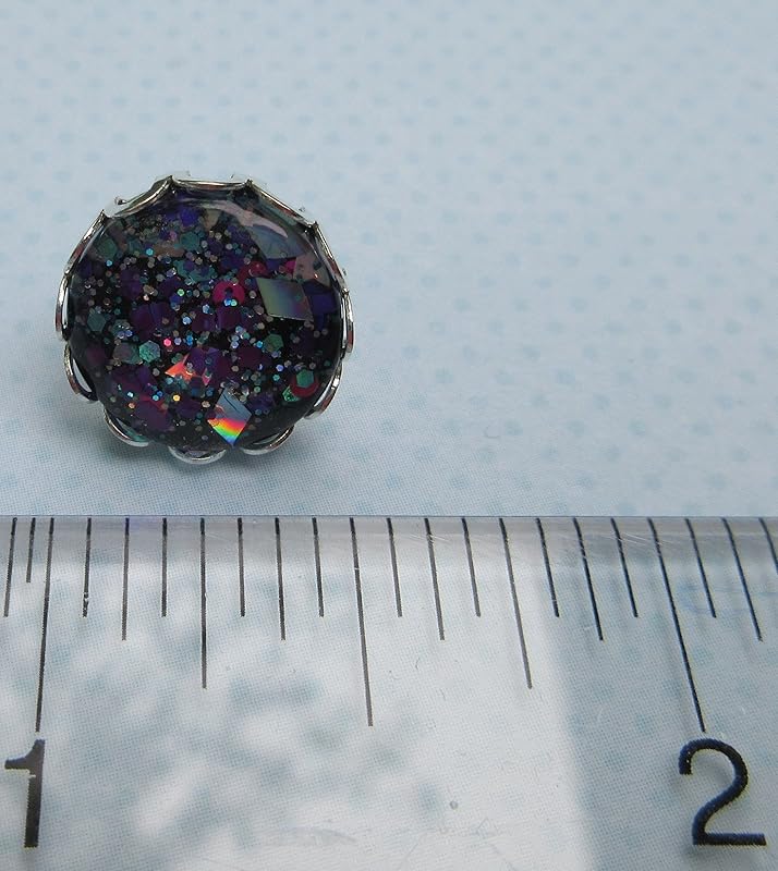 Summerfield Collection Stainless Steel Aqua Blue Pink and Purple Glitter Glass Stud Earrings Hand-painted 12mm