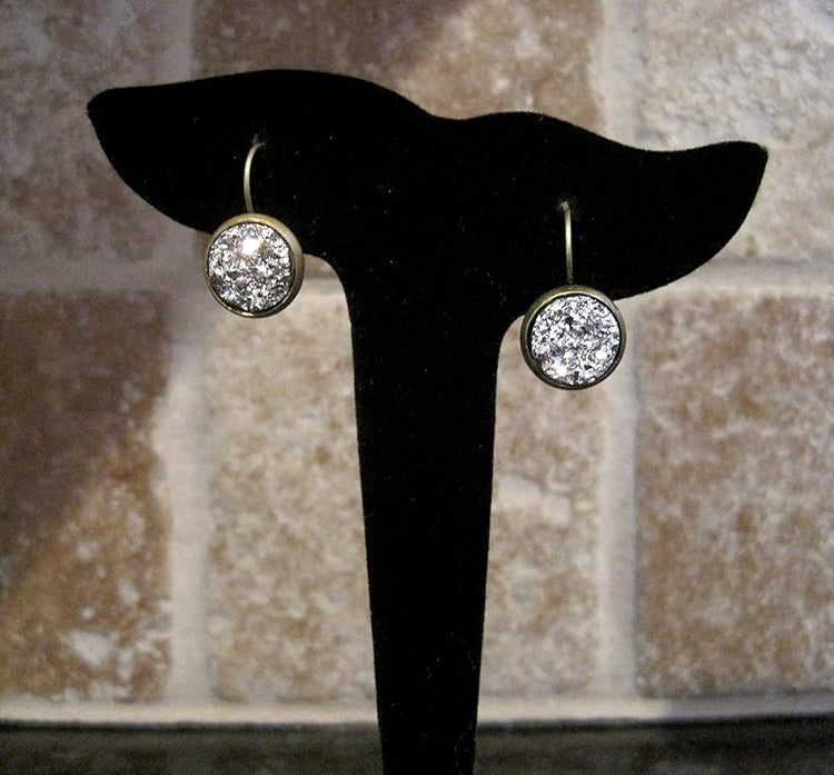 Summerfield Collection Antiqued Gold-tone Silver Faux Druzy Stone Lever-back Drop Earrings 12mm