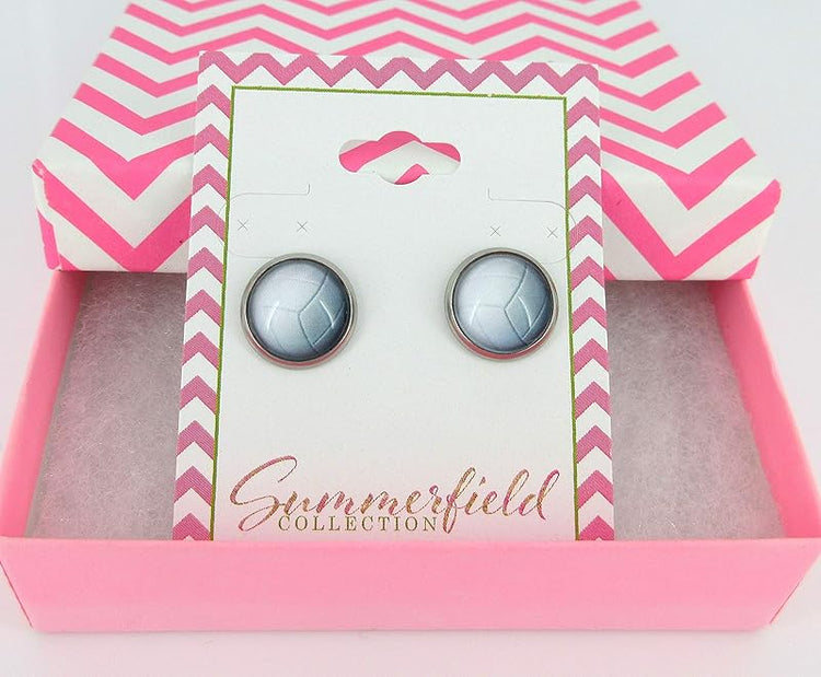 Summerfield Collection Stainless Steel Volleyball Print Glass Stud Earrings 12mm