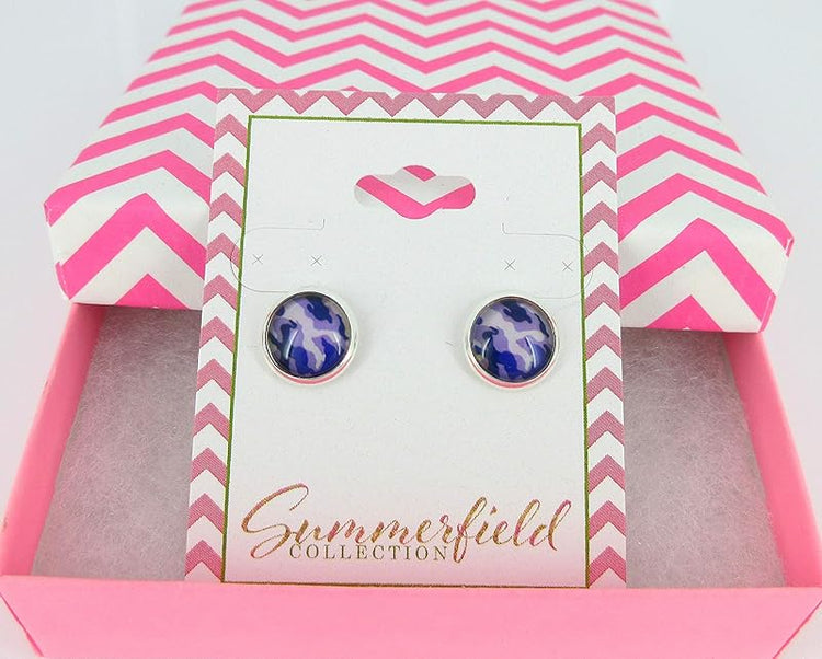 Summerfield Collection Silver-tone Camo Print Glass Stud Earrings 10mm Camoflauge (Purple)