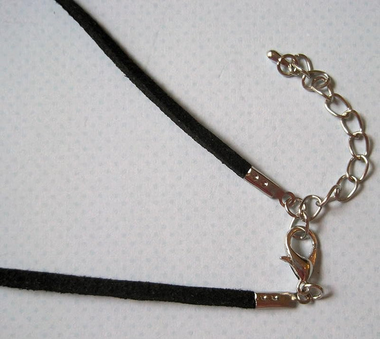 Summerfield Collection Silver-Tone Black and Pink Glitter Glass Heart Pendant Necklace Faux Suede Cord